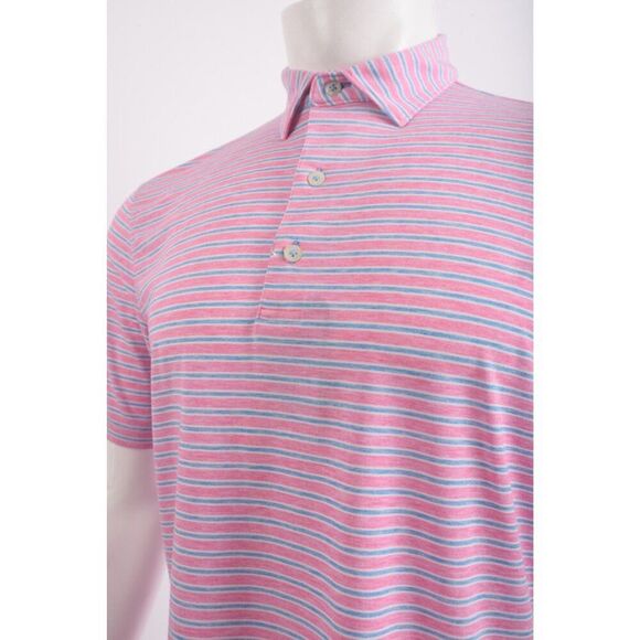 Johnnie-O Mens Polo Shirt Carlos Top shelf Size S Blue Pink Taffy Striped NWT - Picture 4 of 6